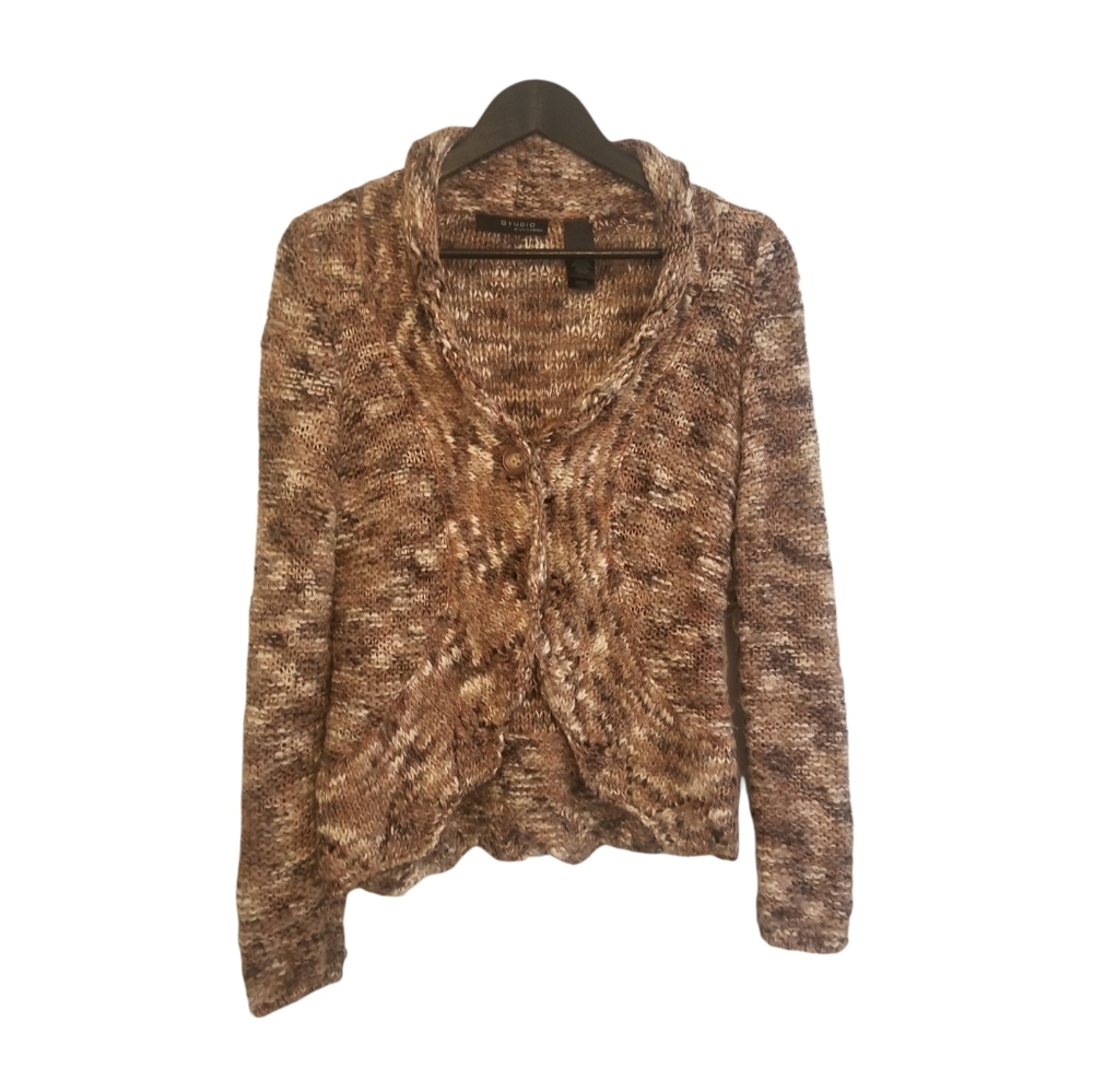 Studio by Liz Claiborne Marled Knit Waterfall Cardigan S/P Brown Neutral Boho Co